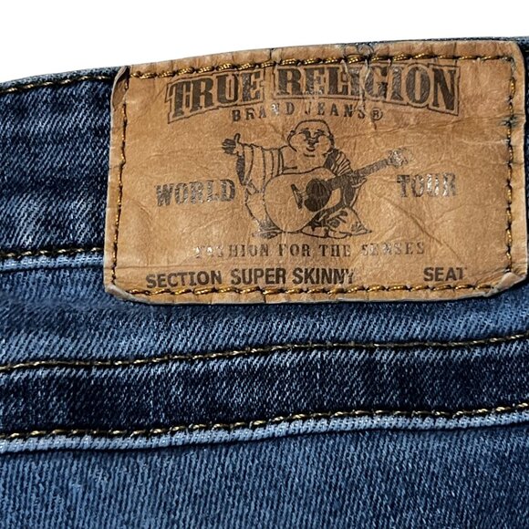 True Religion Distressed Skinny  Blue Jeans Flap Pockets Frayed Raw Hem Sz 30 - Picture 9 of 16